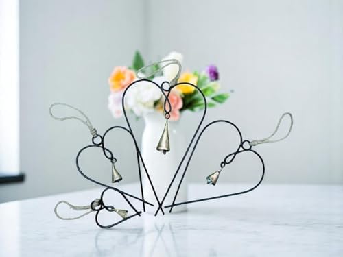 Set of 4 Metal Heart Wall Art with Bells