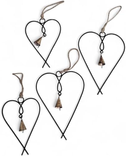 Set of 4 Metal Heart Wall Art with Bells