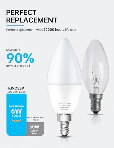 KINDEEP Dimmable Candelabra LED Bulbs 6 Pack