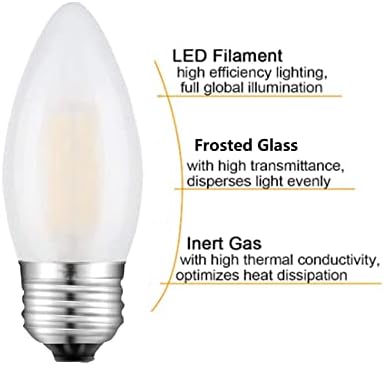 Beonllay E26 Candelabra Bulb 2W Warm White 2700K 6 Pack