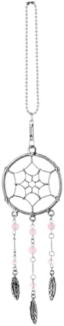 Dream Catchers Car Charm Rotatable Handmade Pendant with Light Pink Beads