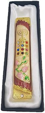 Ornate Mezuzah with Choshen Stones and Menorah Design - Includes Kosher Klaf 7cm