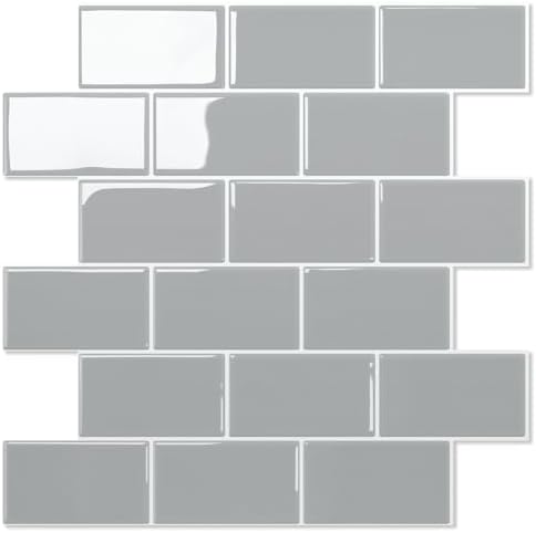 STICKGOO 10-Sheet Subway Tiles Self Adhesive Splashbacks Light Grey Thicker Design