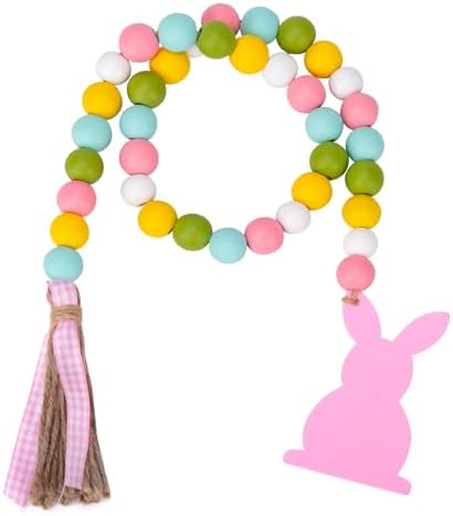 Easter Wood Bead Garland with Tassel 285 Inch