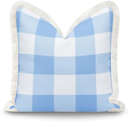 Hofdeco Premium Baby Blue Plaid Throw Pillow Cover 20x20