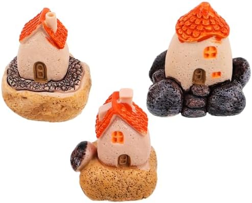 3pcs Miniature House Resin Decorations for Garden and Terrarium
