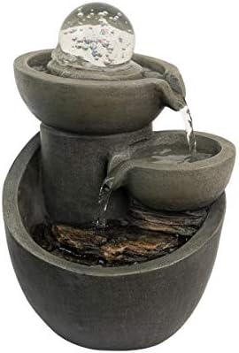 Tabletop Water Fountain With 3-Tier Waterfall and Rolling Glass Ball