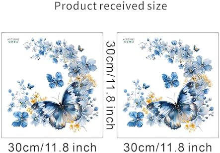 2 Sheets Blue Butterfly Flower Toilet Stickers sacinora
