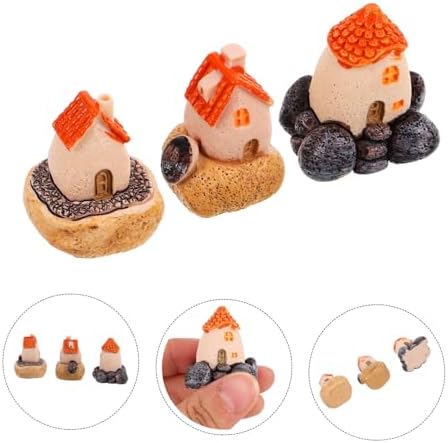 3pcs Resin Fairy House Miniature Statues for Garden Decor
