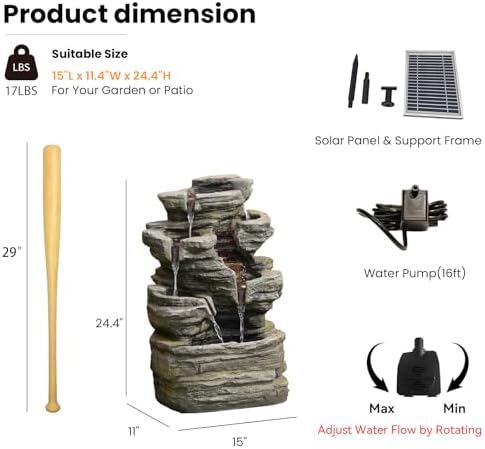 6-Tier Solar Water Fountain Outdoor with Light and Pump