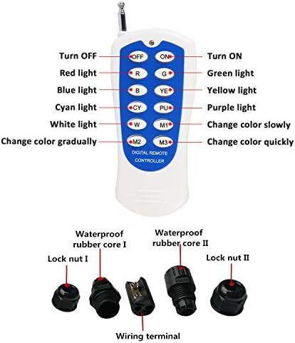 JSNPC 18W RGB Underwater Light with RF Remote and IP68 Waterproof Joint