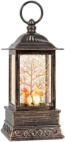 Fall Snow Globe Gnome Lantern with Glitter Light