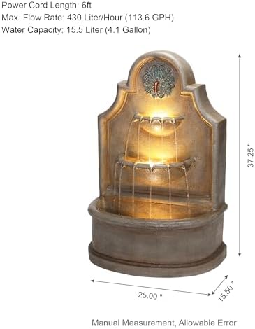 Glitzhome 3-Tier Wall Mounted Water Fountain with LED Lights