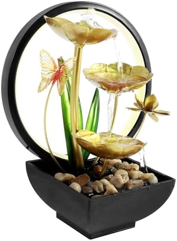 USB Powered Tabletop Water Fountain with LED Light and Natural Rocks