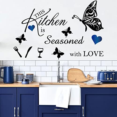 Kitchen Wall Decal with Vase Flower Butterfly Quote Design