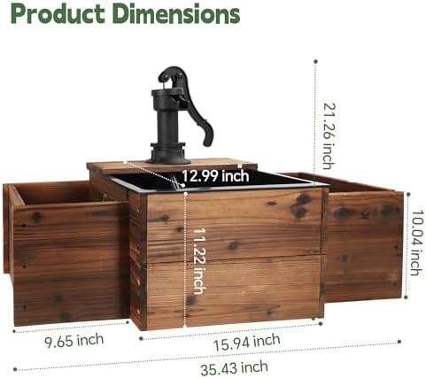 Outdoor Water Fountain with Wooden Base and Flower Box