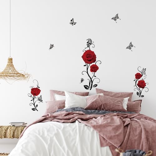 SUPERDANT Red Rose Wall Sticker Valentine Decor