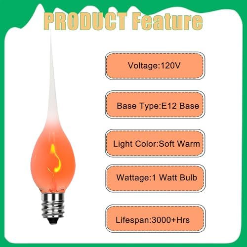 12 Pack Silicone Dipped Candle Light Bulbs E12 1W Flicker Flame
