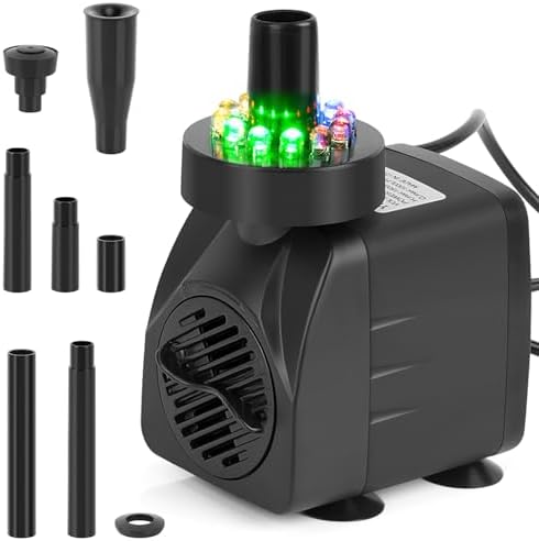 256GPH Submersible Pond Fountain Pump with LED Light
