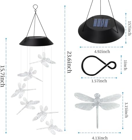 AVEKI Solar Wind Chimes Outdoor Dragonfly