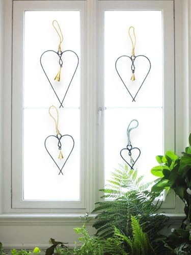 Set of 4 Metal Heart Wall Art with Bells