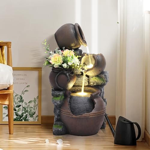 4-Tiers Garden Waterfall Fountain with LED Light