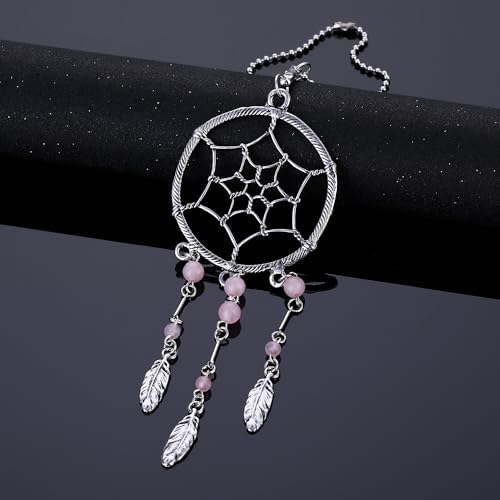 Dream Catchers Car Charm Rotatable Handmade Pendant with Light Pink Beads
