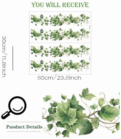 4 Pcs Green Leafy Vine Wall Stickers DIY Removable
