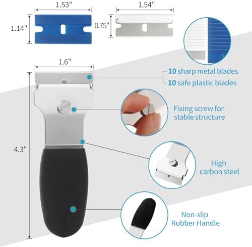 2 Pack Razor Blade Scraper with 10 Metal 10 Plastic Blades