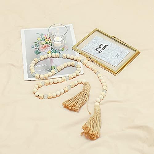 AceList Wood Bead Garland with Tassels Boho Rustic Wall Hanging