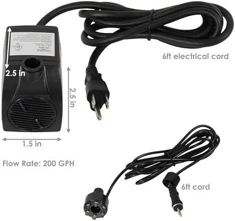 Sunnydaze 200 GPH Submersible Fountain Pump with LED Light and Transformer