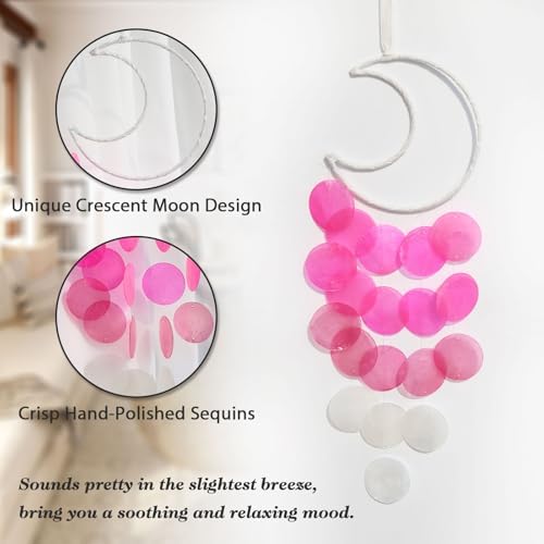 Pretty Jolly Small Outdoor Moon Dream Catcher Wind Chimes Pink