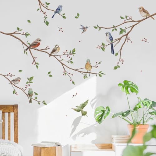 Runtoo Colorful Watercolor Birds Wall Stickers