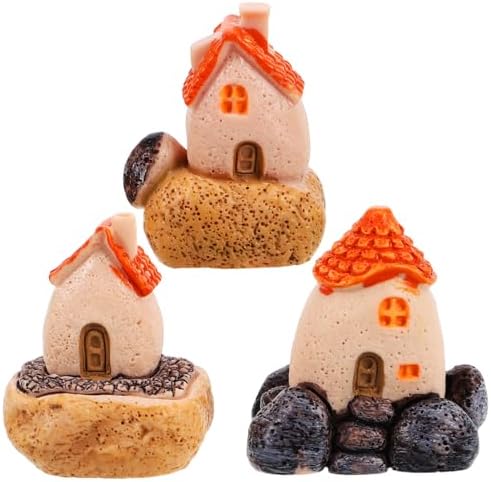 3pcs Miniature Resin House for Garden Decor