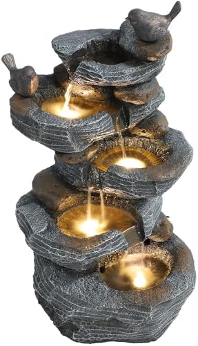 5-Tier Cascading Rock Water Fountain with LED Lights