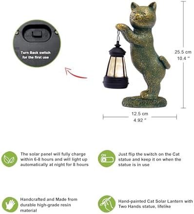 Nacome Solar Cat Outdoor Statue Garden Decor