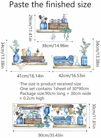 Blue Towel Shelf Wall Stickers for Bathroom Decor