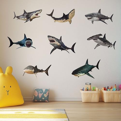 8 Pieces Shark Wall Stickers for Marine Decor
