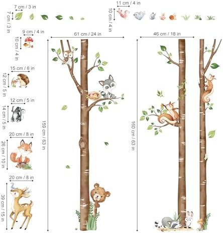 Decalmile Large Birch Tree Animals Wall Decals