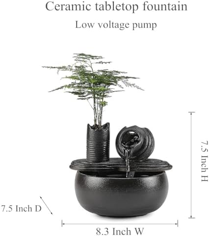 Ceramic Tabletop Fountain Water Feature Black Pot A150