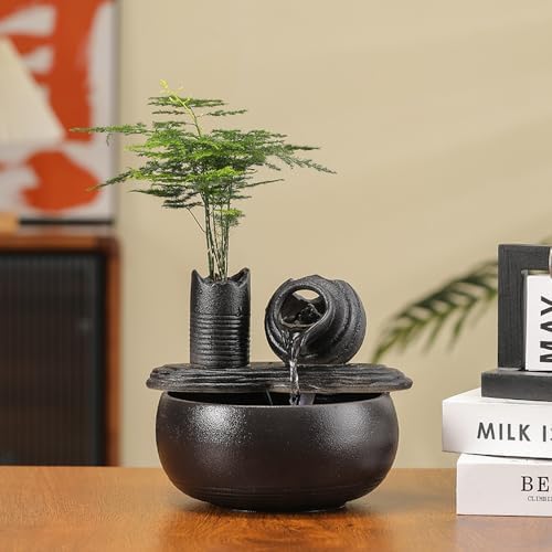 Ceramic Tabletop Fountain Water Feature Black Pot A150