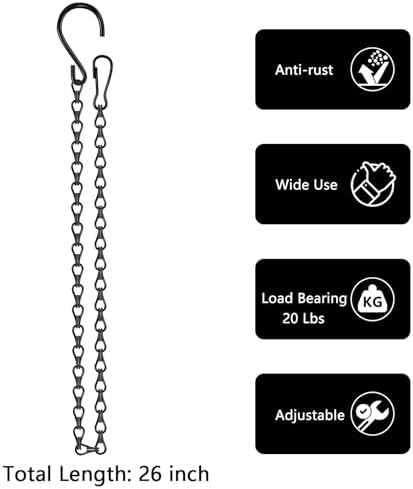 26 Inch Hanging Chain with Hooks 8 Pack Black