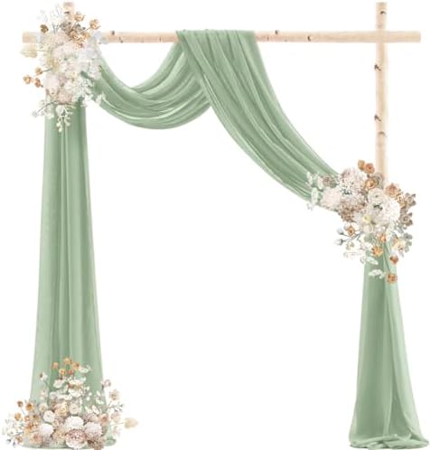Sage Green Chiffon Draping Fabric 2 Panels Wedding Arch Decor