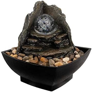 Pure Garden Tabletop Water Fountain with LED Lights and Rolling Glass Ball