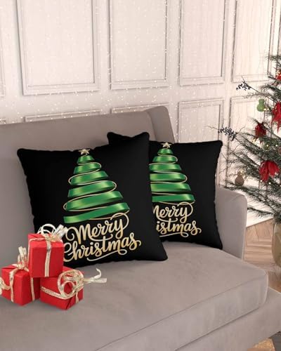 Black Christmas Tree Outdoor Pillow Covers Set of 2
