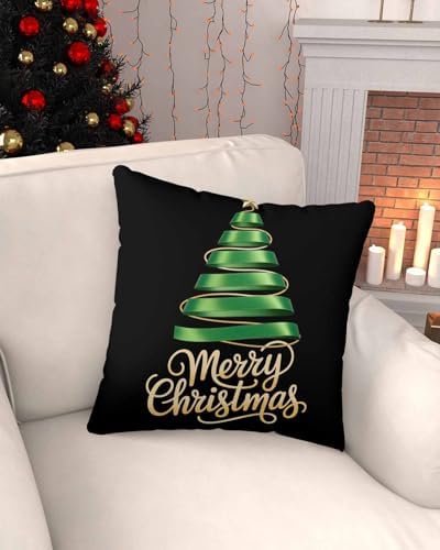 Black Christmas Tree Outdoor Pillow Covers Set of 2