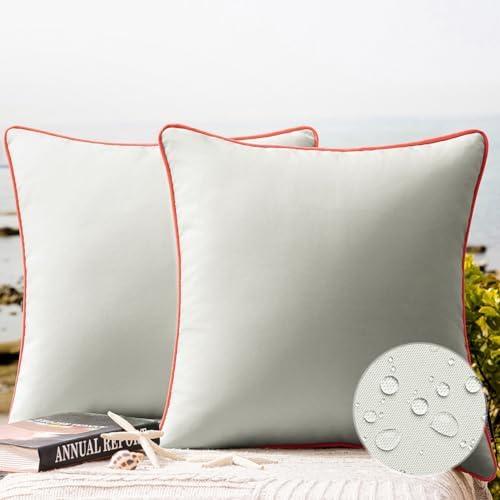 Phantoscope 2 Pack Waterproof Throw Pillow Covers with Contrast Piping