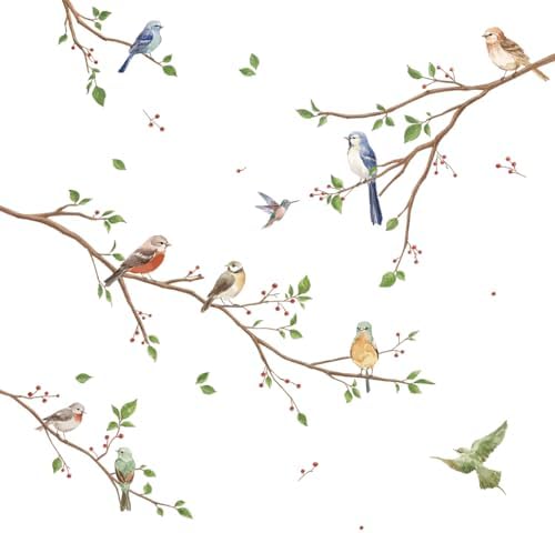 Runtoo Colorful Watercolor Birds Wall Stickers