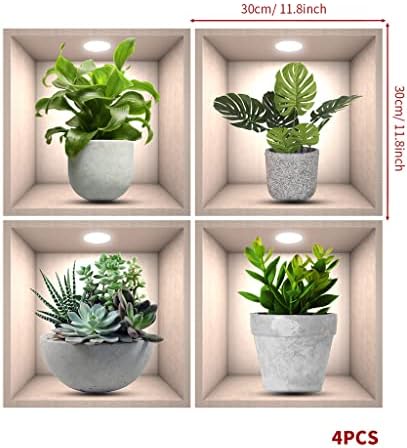 iMagitek 4 Pack 3D Green Plants Wall Stickers Botanical Decorations