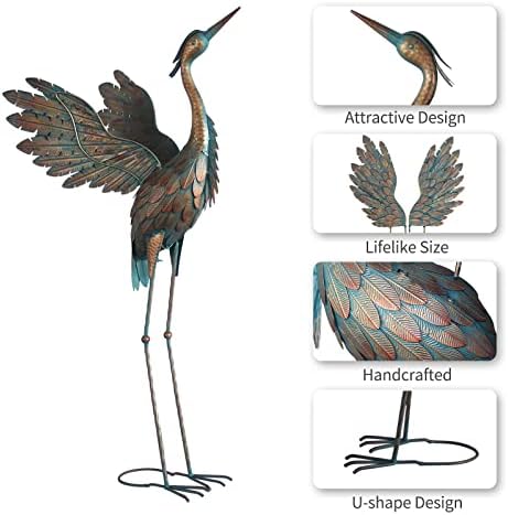 Oritty Metal Heron Garden Statues Set of 2 38-42 Inch Copper